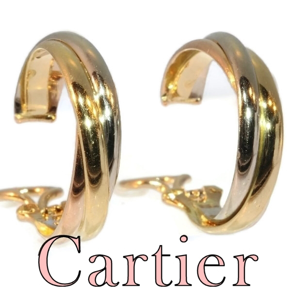 Vintage Signed Cartier ear clips model trinity three colours gold